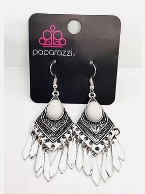 Paparazzi White and Silver Boho Teardrop Dangle Earrings